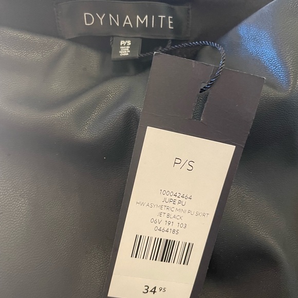 NEW asymmetric black mini skirt from Dynamite. Faux leather. Size Small. - Picture 2 of 3